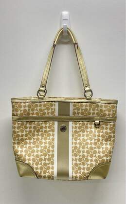 COACH F15137 Gold Signature Stripe Canvas Tote Bag