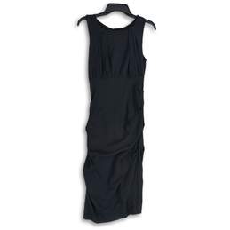 Nicole Miller Womens Black Ruched Round Neck Back Zip Bodycon Dress Size 4