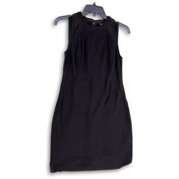 Womens Black Sleeveless Round Neck Back Zip Short Shift Dress Size 4P