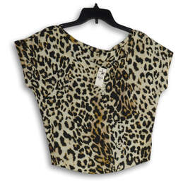 NWT Womens Black White Cheetah Print Off The Shoulder Blouse Top Size XS