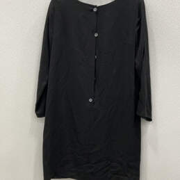 NWT Womens Black Round Neck Long Sleeve Back Button Shift Dress Size 8 alternative image