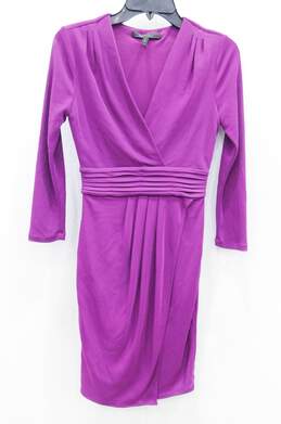 BCBG MAXAZRIA Purple V-Neck Crossover Long Sleeve Dress Size XS