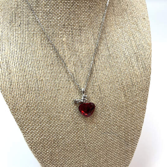 Designer Swarovski Silver-Tone Red Heart Shape Pendant Necklace image number 1