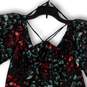 Womens Black Floral Cold Shoulder 3/4 Ruffle Sleeve Pullover Blouse Size S image number 4