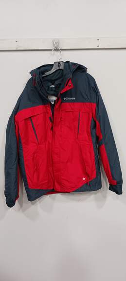 Columbia Men's Red and Grey Hooded Jacket Size Large