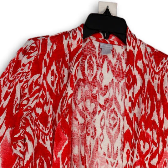 Womens Red White Ikat Print Long Sleeve Stretch Open Front Cardigan Size 1 image number 3