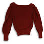 Womens Red Knitted V-Neck Long Sleeve Pullover Sweater Size Small image number 2