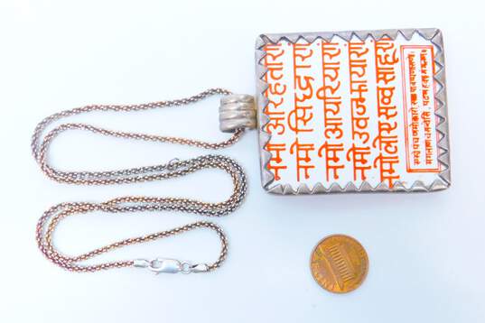 Artisan Vintage 925 Sanskrit Mantra Pendant Necklace 54.4g image number 6