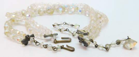 Vintage Icy Aurora Borealis Beaded Double Strand Necklaces With Blue & Clear Rhinestone Brooch 101.0g image number 7