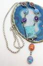 Allison Lee Dine Navajo 925 Turquoise Opal Amethyst Multi Stone Pendant Necklace image number 4