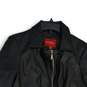 Womens Black Leather Spread Collar Long Sleeve Full-Zip Motorcycle Jacket Size M image number 3