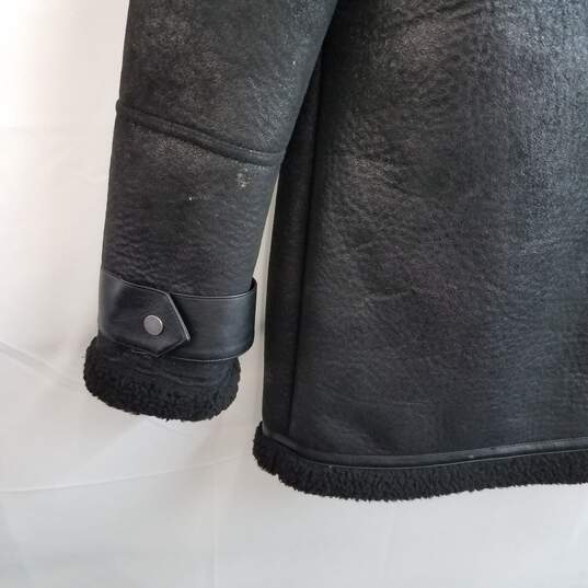Guess black faux shearling midi moto jacket M image number 2