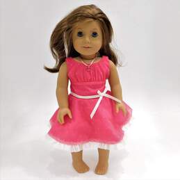 American Girl Doll Blue Eyes Brown Hair Freckles W/ Heart Dress & Necklace
