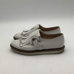 Womens White Leather Buckle Fringe Slip-On Platform Loafer Shoes Size 39