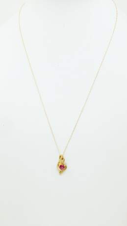 10K Yellow Gold Ruby & Diamond Accent Love Heart Pendant Necklace 1.9g alternative image