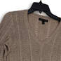 Womens Beige Knitted Long Sleeve V-Neck Pullover Sweater Size Small image number 4