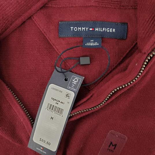 NWT Tommy Hilfiger MN's Maroon Half Zip 100% Cotton Pullover Size M image number 3