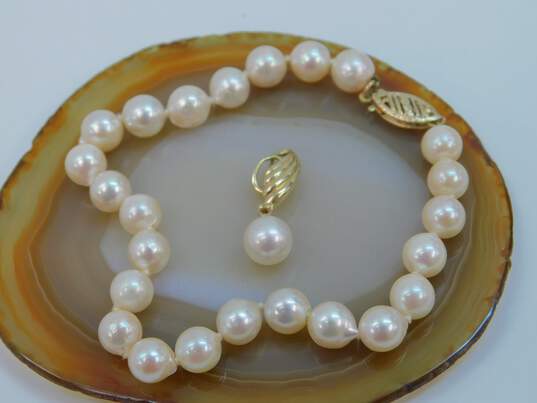 14K Yellow Gold Pink Pearl Pendant & Strand Bracelet 9.7g image number 3