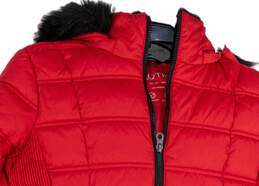 Womens Red Long Sleeve Full Zip Hooded Pocket Fur Trim Puffer Jacket Size M alternative image