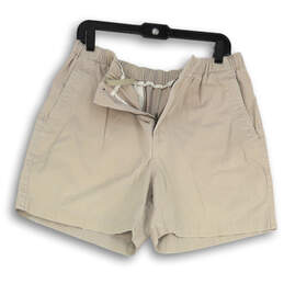 Mens Beige Elastic Waist Drawstring Pockets Chino Shorts Size Medium