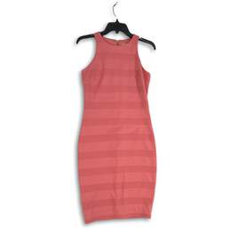 Womens Pink Striped Sleeveless Crew Neck Back Zip Bodycon Dress Size 4