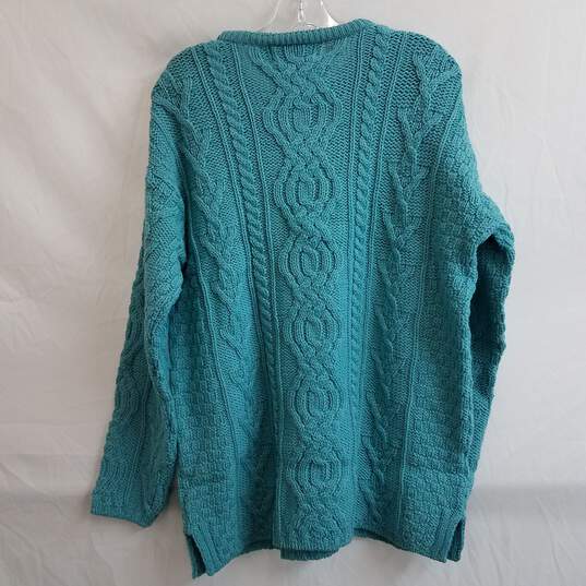 QVC merino wool blue cableknit fisherman sweater M nwt image number 3