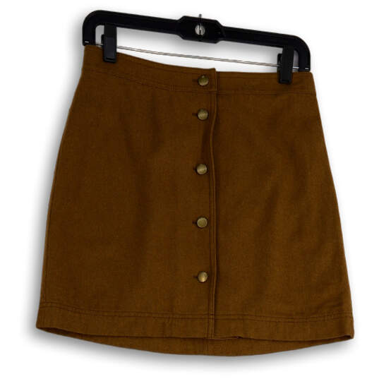 Womens Tan Flat Front Button Front Short Straight & Pencil Skirt Size 2 image number 1
