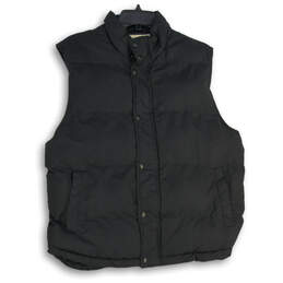 Mens Black Mock Neck Pockets Snap Front Puffer Vest Size Large