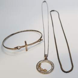 Sterling Silver Gold Tone Hinge Bracelet 18 1/4 & 20inch Pendant Necklace Bundle 3pcs 12.7g