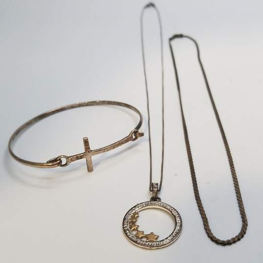 Sterling Silver Gold Tone Hinge Bracelet 18 1/4 & 20inch Pendant Necklace Bundle 3pcs 12.7g image number 1