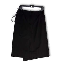 NWT Womens Black Flat Front Back Zip Knee Length Wrap Skirt Size Small alternative image