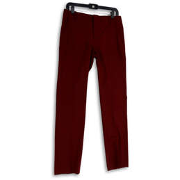 Womens Red Flat Front Straight Leg Slash Pocket Formal Dress Pants Size 4