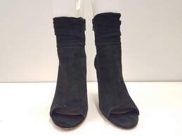 Vince Camuto Keyna Black Suede Peep Toe Ankle Zip Heel Boots Shoes Size 7.5 M