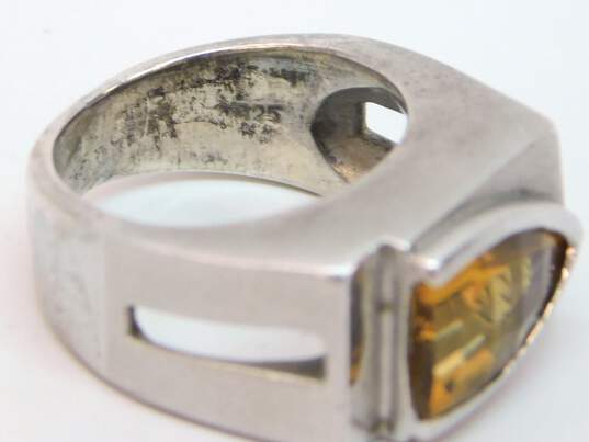 Artisan 925 Modernist Faceted Citrine Satin Textured Cut Outs Square Band Ring 12.9g image number 6