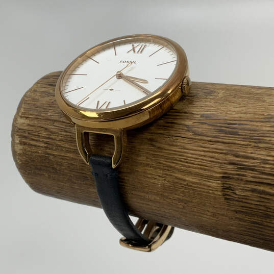 Designer Fossil Annette ES4355 Gold-Tone Leather Strap Analog Wristwatch image number 1