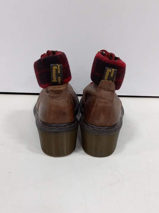 Dr. Martens Frieda Brown Leather w/ Red Plaid Heeled Boots Size 8 image number 4