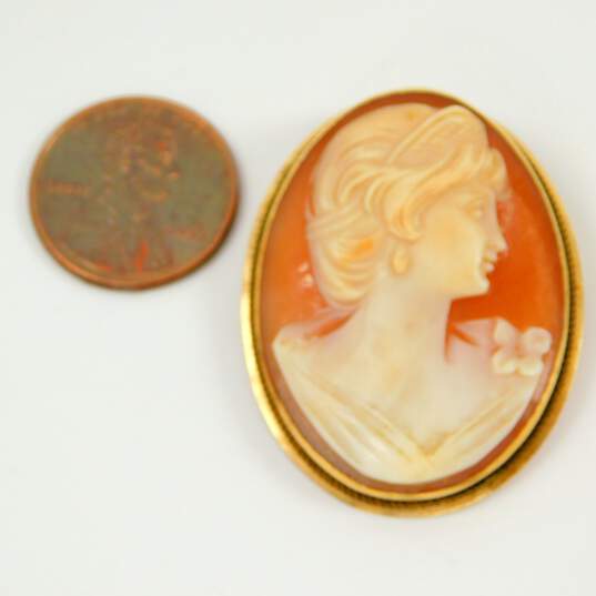 Vintage 18k Yellow Gold Shell Cameo Brooch Pendant 7.2g image number 7