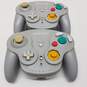 Pair of Wireless Silver Nintendo GameCube Wavebird Controllers For Parts/Repair image number 1