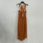 NWT Womens Orange Floral Sleeveless Side Slit Smocked Long Maxi Dress Sz 8 image number 2