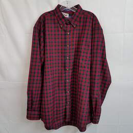Pendleton fine knit burgundy red plaid button up shirt men's XL long