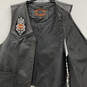 Mens Black Leather Patches Side Laces Pockets Snap Biker Vest Size 54 image number 3