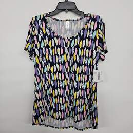 LULA ROE Multicolor Feather Print Short Sleeve Shirt