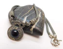 Romantic Judith Jack 925 Sterling Silver Onyx & Marcasite Pendant Necklace 24.6g alternative image