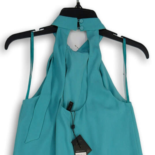 Womens Teal Sleeveless Pleated Halter Neck Back Keyhole Mini Dress Size XXS image number 4