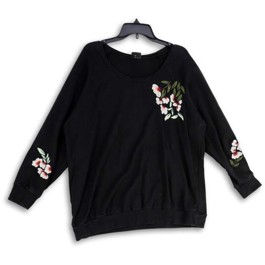 Womens Black Floral Stretch Long Sleeve Round Neck Pullover Sweater Size 2 image number 3