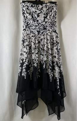 NWT White House Black Market Womens Black White Floral Fit & Flare Dress Size 2