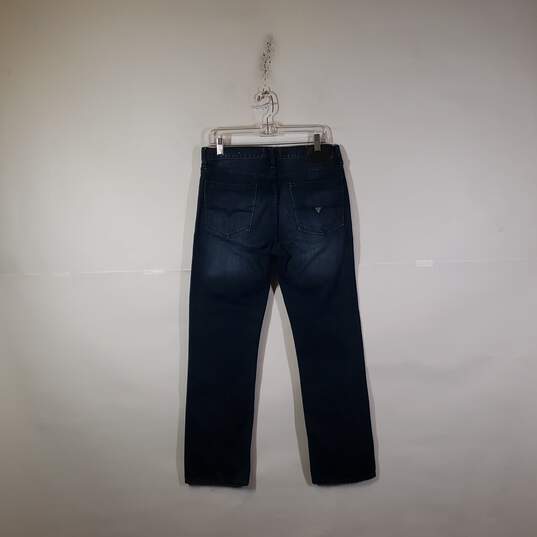 Mens Cotton Dark Wash 5-Pockets Denim Straight Leg Jeans Size 32X32 image number 2