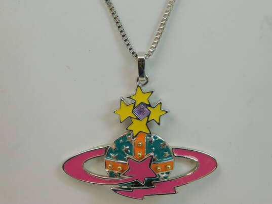 Vivienne Westwood Designer Enamel Saturn Orb Pendant Necklace 35.0g image number 4