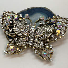 Designer Kirks Folly Gold-Tone Crystal Stone Modern Butterfly Brooch Pin