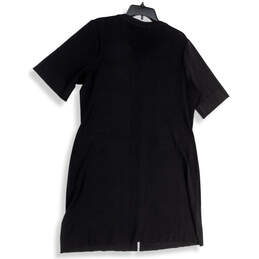Womens Black Long Sleeve Round Neck Front Zip Knee Length Shift Dress Sze 0X alternative image